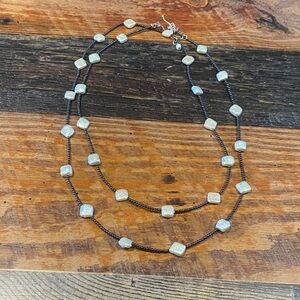 925 Elegant Pearl and Black Beaded Necklace